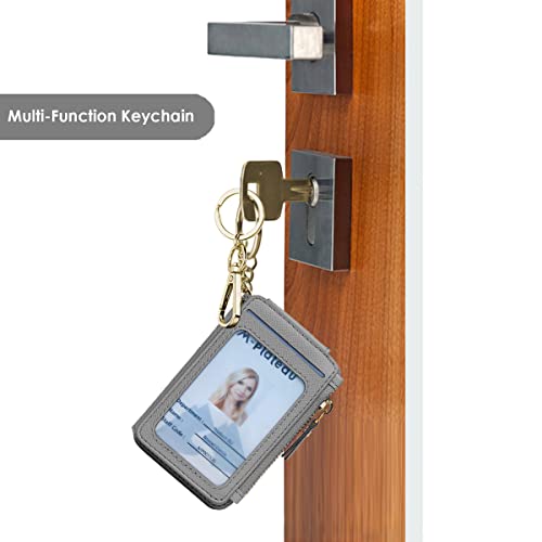 Image of Keychain wallet, Rfid Blocking Credit Card Holder Leather, Zipper Card Case for Women, Gray, Fashion