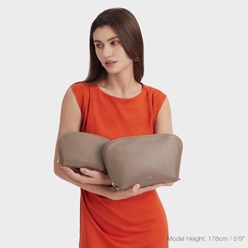 Kattee Leather Makeup Bag, Travel Cosmetic Bag Set, Toiletry Bag Organizer for Women, 1-PACK, Medium, Khaki3