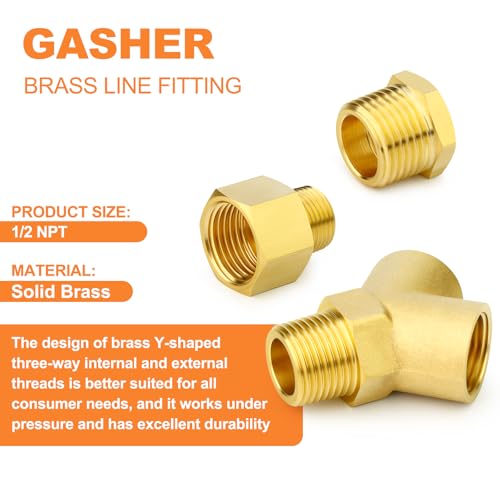 Image of GASHER 2PCS Brass Pipe Fitting Male Branch Tee Y Adapter 1 /2 inch NPT Female x 1 /2 inch NPT Female x 1 /2 inch NPT Male