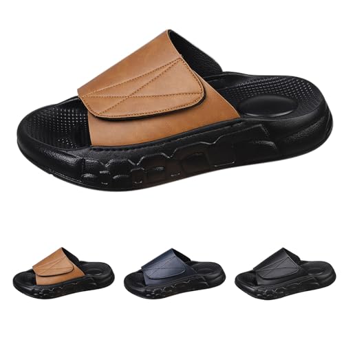 Sandalias de piel sintética cómodas para caminar: calzado plano de hombre con puntera abierta 5
