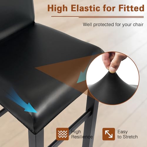 Image of PU Leather Bar Stool Covers with Backs, 2 Pack Stretch Waterproof Bar Stool Chair Covers Washable & Comfortable Barstool Covers Slipcovers with Back for Pub /Counter /Dining Room Decoration (Black)