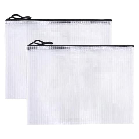JANEMO 2 Pack Mesh Zipper Pouch Document Waterproof Zipper Bags Pencil Pouches A4 Size for Classroom Organization Office Supplies(Black) Cover