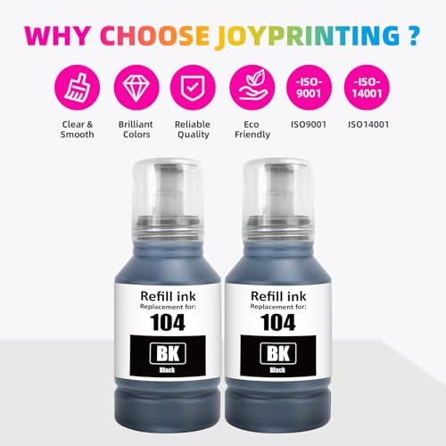 JoyPrinting E104 Tinte Schwarz Kompatibel für Epson E104 Druckerpatronen Nachfülltinte Multipack für Ecotank ET-1810 ET-2710 ET‑2711 ET-2712 ET-2714 ET-2715 ET-2720 ET-2721 ET-2726 ET-2810, 2X 140ml