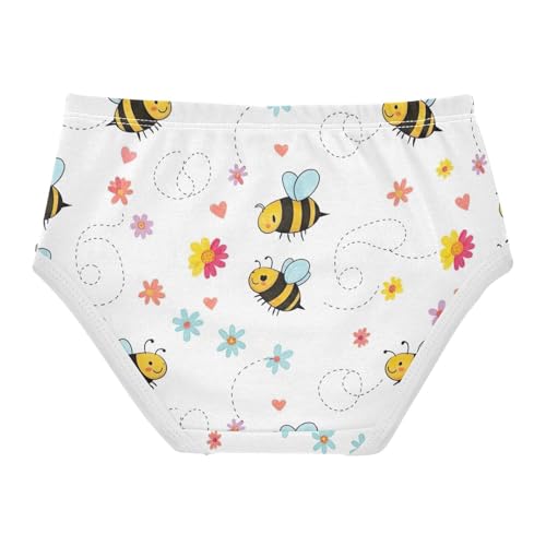 Toddler Panties, Cute Cartoon Bees Floral White Girls' Cotton Brief Underwear, 2T–8 Years2