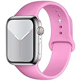 Sport Watch Band Compatible with Apple Watch Band 38mm 40mm 41mm 42mm 44mm 45mm 46mm 49mm Women Men, Soft Silicone Replacement Strap with Classic Clasp for iWatch Ultra SE Series 10/9/8/7/6/5/4/3/2/1 (Bright Pink, 44mm/45mm/46mm/49mm/42mm(Series 3) M/L)