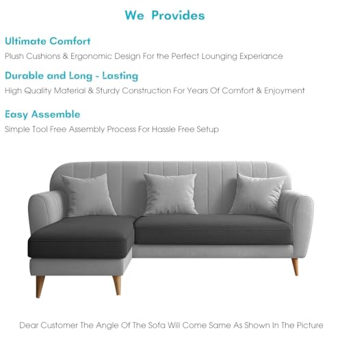 Image of Atticus LHS 4 Seater L Shape Sofa Set for Living Room (Black Grey Fabric) Premium Fabric Sofa Set