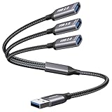 Chargement et transfert de données simultanés : Profitez de la commodité de charger vos appareils tout en transférant des données de manière fluide avec le splitter USB. Grâce à ce hub d'extension adaptateur USB 3-en-1, vous pouvez effectuer plusieurs tâches efficacement sans compromettre les performances, vous permettant de rester connecté et productif. Prise en charge de vitesses allant jusqu'à 5 Gbps, vitesse de transfert de données jusqu'à 105 Mo/s, courant de charge jusqu'à 1,5 A.