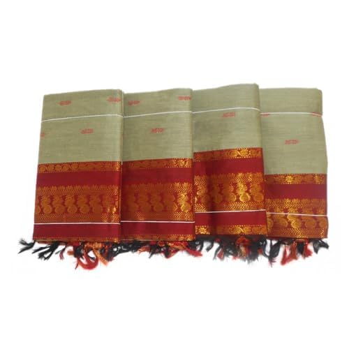 Image of Pure Kalyani Cotton Saree | Zari Border & Blouse Piece - Lata Gadwal Design | Traditional Saree