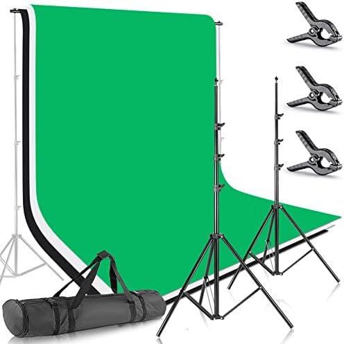Fond Support Système, Support Système de Toile de Fond avec 3 Toiles de Fond Vert Blanc Noir, Support Fond 3x2m Réglable et Sac de Transport pour Photographie Portrait Objet Vidéo Studio Photo Fond Support Système, Support Système de Toile de Fond avec 3 Toiles de Fond Vert Blanc Noir, Support Fond 3x2m Réglable et Sac de Transport pour Photographie Portrait Objet Vidéo Studio Photo