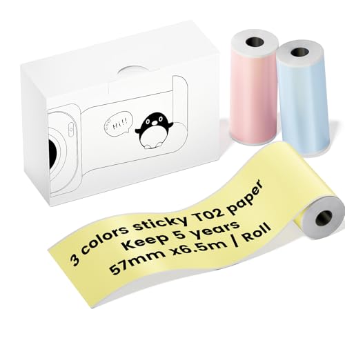 Image of Sticker Printer Paper Compatible with Memoking T02 /XenGro AHM2 /NDYIN D21 /Anycash S1 /iDPRT S1 /Cudinham X6 /Cabaro Mini Thermal Sticker Roll, 57mm Mix Color Self-Adhesive Paper Roll