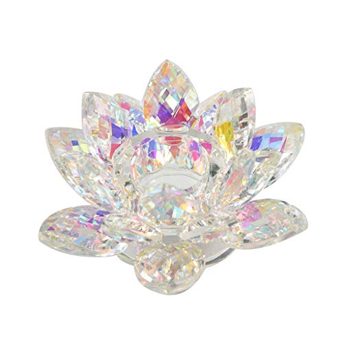 Lotusblume aus Kristall,, Dekoration für Zuhause oder Hochzeiten, tolles Geschenk, Farben Kristallglas Lotus Blume Kerze Teelichthalter Kerzenhalter (90mm, A) Cover