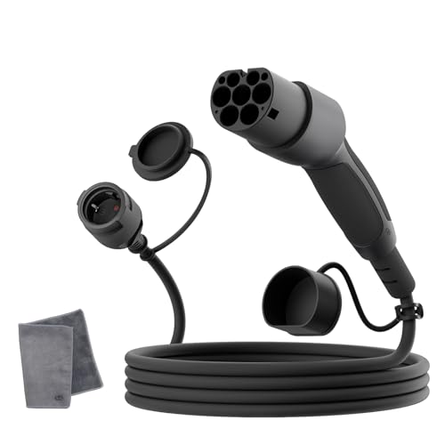 dé Adapter Typ 2 auf Schuko - Elektroauto Ladestecker, 16A 3m. Einfaches Laden an Ladestationen/Wallboxen trotz Verwendung von 230V Ladegeräten für E-Bike, E-Scooter, Motorrad. IP55 Nicht für V2L