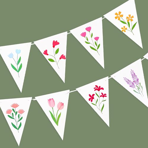 Colorful Floral Party Decorations 3pcs Spring Flower Triangle Bunting Pre-Strung Floral Banners for Spring Baby Shower, Wedding & Garden Party Supplies