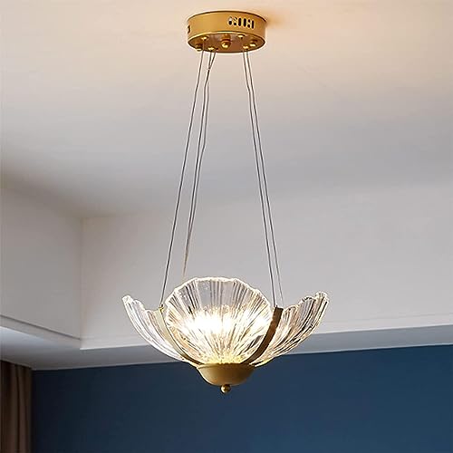 Lustre en verre suspendu doré effet coquillage avec éclairage doux