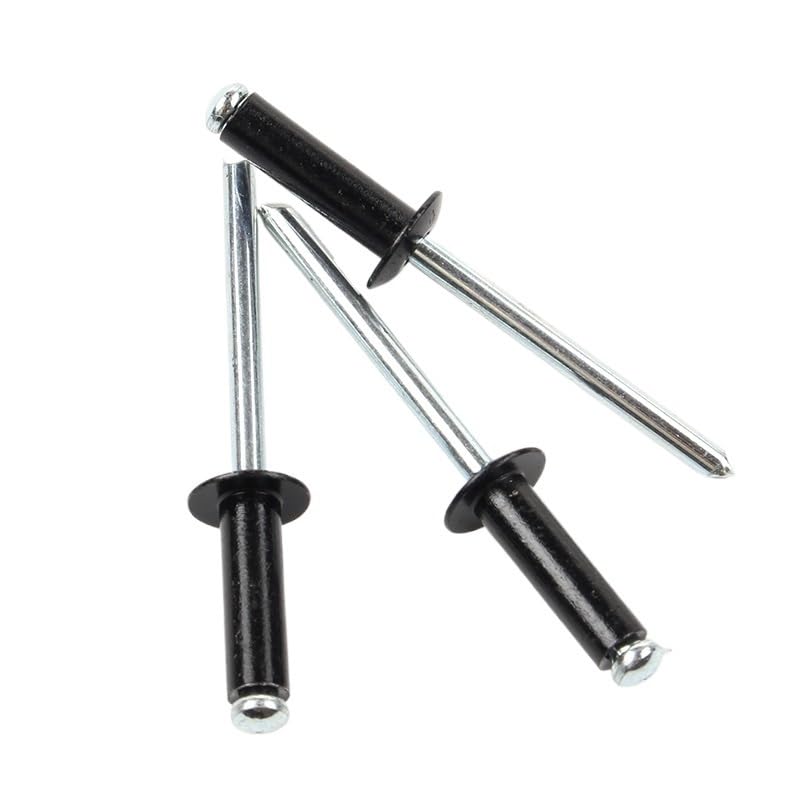 100pcs Open end Blind Rivets with Break Pull Mandrel and Round headBlack Round Head Aluminum rivetsBaked Black colorBaked Black Aluminum Pull Studs(4 * 10)