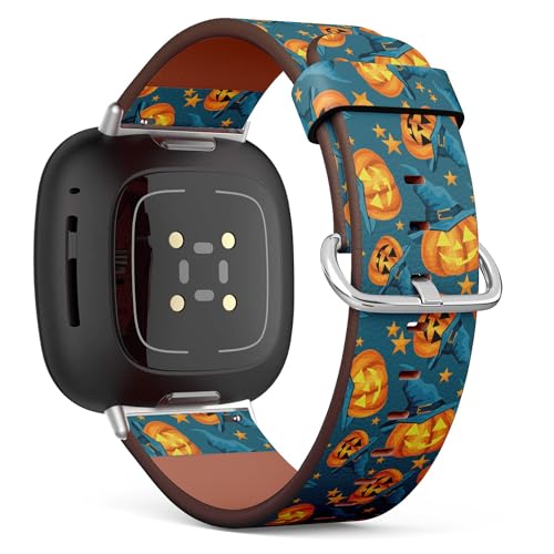 Bracelet en cuir Fitbit Sense 2 / Versa 4 motif citrouille mignonne pour montre connectée