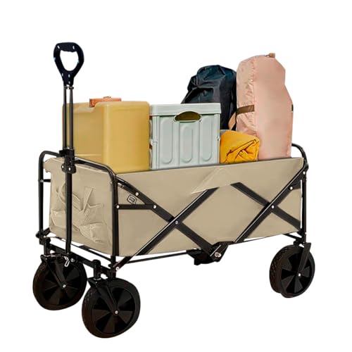 Neo Carretilla plegable de gran capacidad para jardín, carrito utilitario, carretilla plegable para playa, jardinería, camping, compras, festivales de pesca (natural)