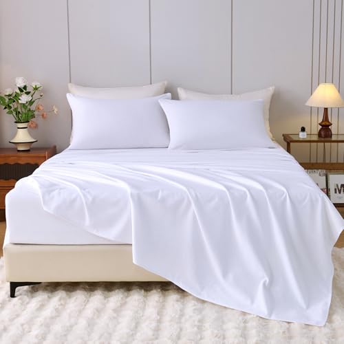 YIYEA Twin Sheets Set, Luxury 1800TC Hotel Quality Double Brushed Microfiber Floral Bed Sheets, Ultra Soft, Deep Pocket, Shrinkage and Fade Resistant, 3PC, Twin, White