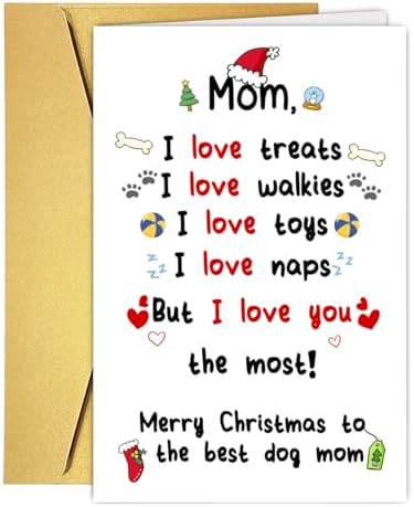 UUEFKTN Cute Dog Mom Christmas Card, Happy Mommy Christmas Gifts from Dog Puppy, Funny Christmas Gift Card for Best Dog Mom, Dog Mom Christmas Card for Her Women, Xmas Card for Mommy, Card from Kids