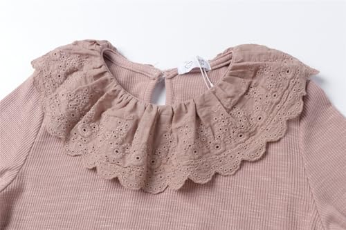 Mud Kingdom Girls Peter Pan Collar T-Shirts Long Sleeve Solid Lace Crewneck Tee Casual3