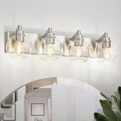 METWET 4-Light Brushed Nickel Bathroom Vanity Light, Clear Glass Globes by METWET - Used condition - Image 2