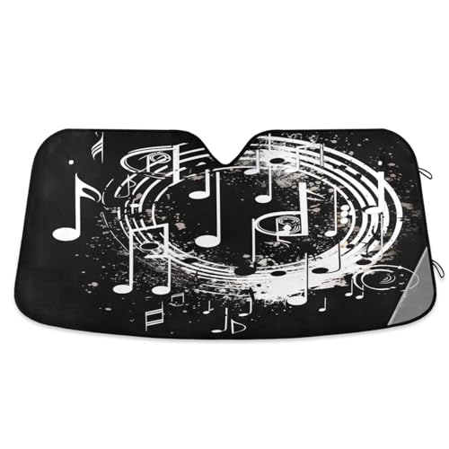 Haskirky Musical Notes Car Windshield Sunshade Blocks UV Ray Folding Sun Shield Automotive Interior Protector Keep Your Vehicle Cool 57x31.5 in