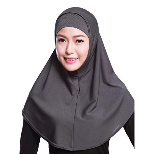 VAILANG 2-teiliges einfarbiges Amira-Trikot für Damen aus muslimischer Hijab-Baumwolle mit elastischem Kopftuch und Innenschlauch und Kapuze in Grau