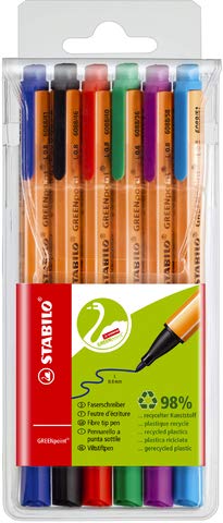 STABILO® Faserschreiber, GREENpoint, 0,8 mm, Schreibfarbe: 6er sortiert (6 Stück), Sie erhalten 1 Etui á 6 Stück