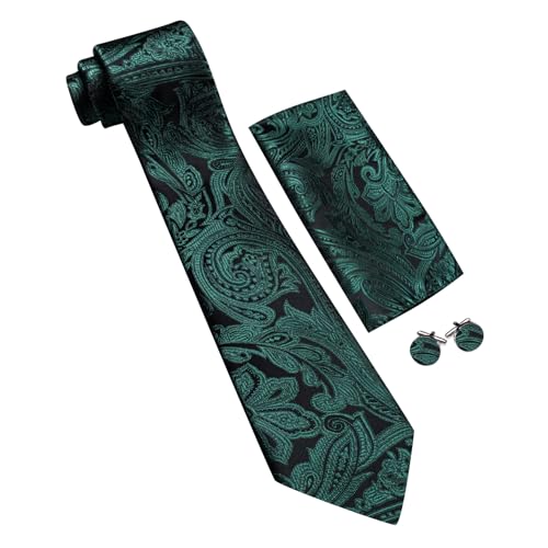 Image of Barry.Wang Men Tie Set Paisley Silk Necktie Pocket Square Cufflinks Formal Wedding Business Party