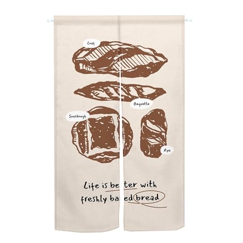 Qinunipoto �p���� �̂�� ������� �g�� bread �x�[�J���[�p ��85cm��150cm bakery noren �C���e���A �o����� �ډB�� ������ �Ռ� ���� �Ԏd�؂�J�[�e�� ��J�[�e�� �|���G�X�e���� �I�[�_�[�� �ȒP��t �l�G���p