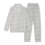 Pijamas para Mujer Pijamas Largos de Algodón de Dos Piezas Ropa de Dormir con Tapeta de Botones Pantalones de Pijama Cómodos Conjunto para Damas Ropa de Casa Bata de Mañana