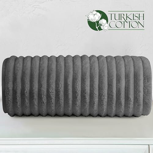 Image of Elegant Comfort 100% Turkish Cotton Corduroy Ribbed Luxury Jumbo Bath Towel Ultra Soft - 35 x 70 Inch - Luxury Spa Premium Hotel Quality Highly Absorbent and Quick Dry Large Bath Towel, Gray