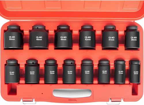 Image of TONYNOL 1 /2 Inch Drive Deep Impact Socket Set,6-Point, Metric Sizes(25-50mm),14 PCS,Cr-Mo Steel,Heavy Duty Impact Sockets for Automotive & Industrial Machinery,With a Storage Case