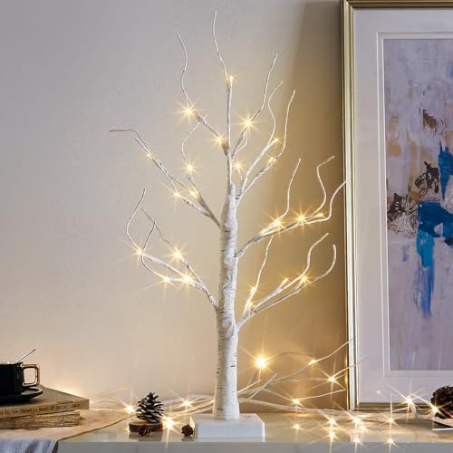 Vanthylit Lighted Tree, White Birch Tree with LED Lights, Prelit Artificial Tree with Timer...