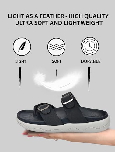 Image of HEALTH FIT Extra Soft Premium Classic Cushion Sliders /with Adjustable Buckle Strap & Light Weight Anti-SkidWaterproof Luxurious Slippers for Men's HF119