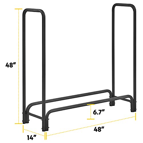 TMEE 4ft Firewood Rack Outdoor Heavy Duty Log Rack Firewood Storage Rack Holder Steel Tubular Easy Assemble Fire Wood Rack for Patio Kindling Logs Storage Steel Tubular Wood Pile Rack Tool Black (4ft) - Thumbnail 5