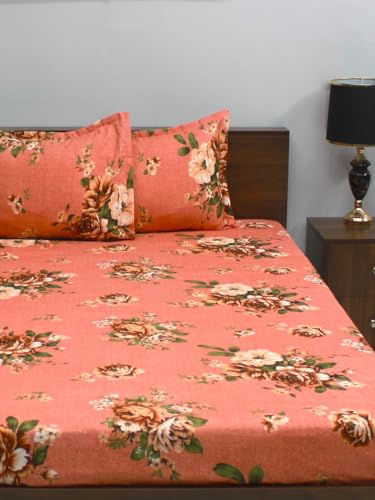 Image of Bombay Dyeing Mimosa 164 GSM Microfiber Pink Floral Double Bedsheet with 2 Pillow Covers