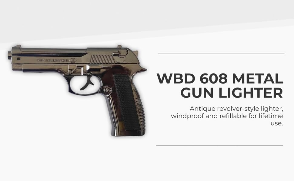 Image of Gun Gas Lighter | 7.65 cm Pistol Shaped Heavy Metal Body | Pull Back Flame Lighter with Stand & Holster|Model CZ-83 (Brown)