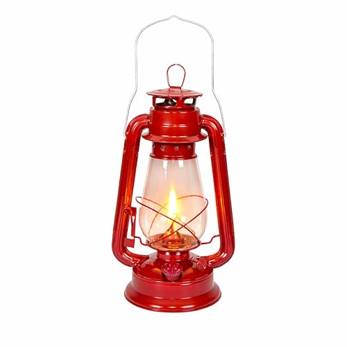 Image of Stansport Hurricane Lantern - Classic Metal Kerosene Oil Lamp with Glass Globe and Adjustable Wick - Portable Emergency Lighting & Decorative Indoor /Outdoor Camping Lantern, Red