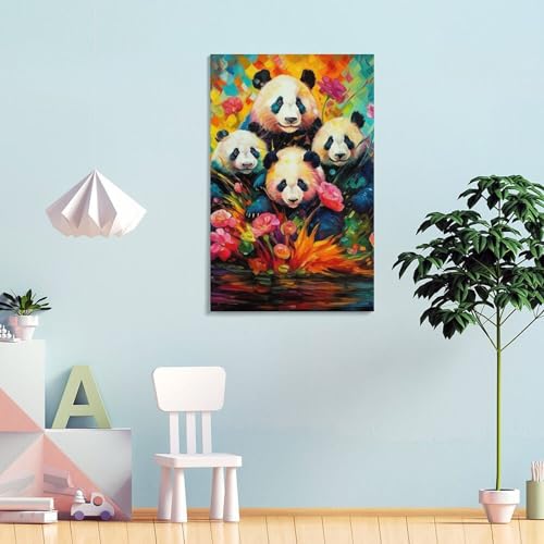 Peinture à l'huile Panda décoration murale salon 30x45cm - 4