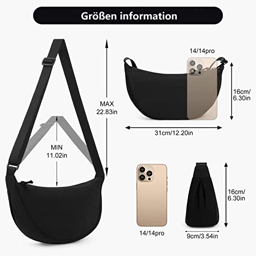 TIAASTAP Damen Halbmond Crossbody Umhängetasche, Unisex Hobo Crossbody Bag, Wasserdichte Leichtes Nylon Bauchtasche mit verstellbarer Schultergurt Für Alltag & Freizeit