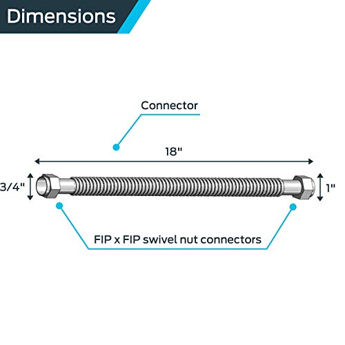 Holdrite Quickflex 1 Inch Fip X 3/4 Inch Fip X 18 Inch Water Heater Connectors, Corrugated, Stainless Steel, Qfc-17518 #TOP3
