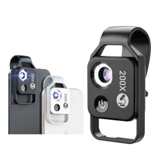 Nanozoom 200倍拡大ズーム、ナノズーム携帯電話レンズ、iPhone用ナノズームレンズ 200倍、携帯電話用顕微鏡、CPLレンズ/LEDライト、ユニバーサルクリップ付き(ブラック)