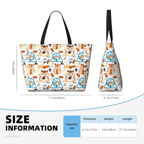 Large Beach Bags Water-resistant Sandproof - Cartoon Cute Hamster Nut Peanut Cute Beach Tote Bags for Women with Zipper2