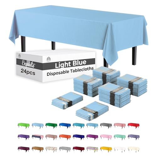 Image of Party Solids Light Blue Rectangular Plastic Tablecloth - 54x108 Inch, Pack of 24