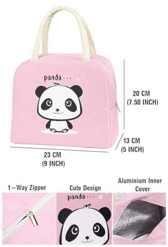 Image of Insulated Lunch Bag for Office, School, Men, Women, Hot & Cold Lunch Box, Tiffin Pouch (Panda Lunch Bag (Pink))