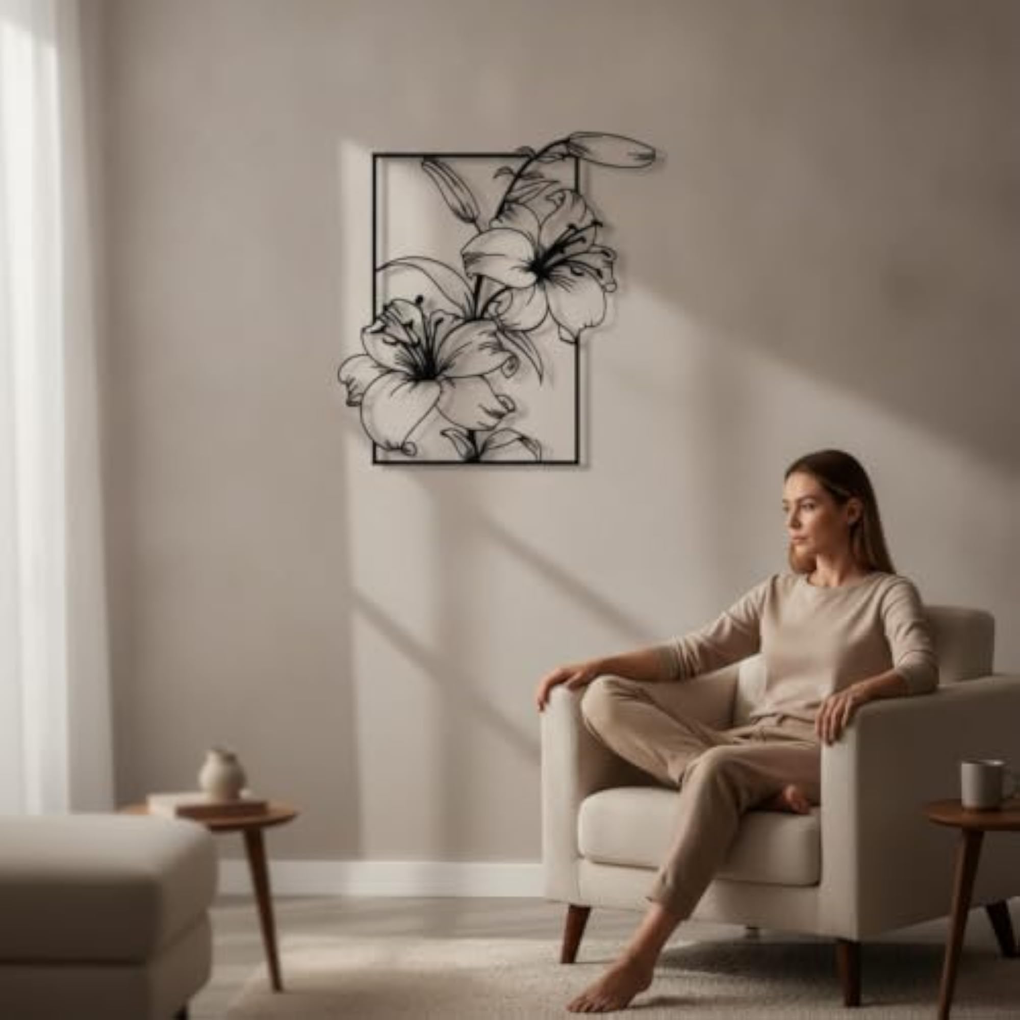 Black Lily Flower Metal Wall Decor, Minimalist Design