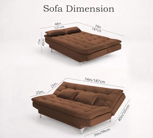 Image of Krancy Solid Wood 3 + 2 Seater Sofa Cum Bed with 2 Cushions | Convertible Wooden Couch for Living Room, Home & Office | Modern Designer Furniture | 3 Years Warranty | Brown