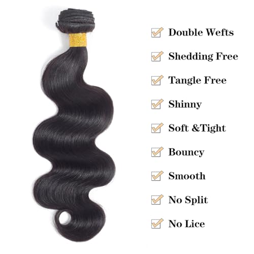 Image of 16A Body Wave Bundles Human Hair 100% Unprocessed Brazilian Virgin Hair Body Wave Single Bundles Human Hair Weave 1 Bundles Natural Color (22 Inch)