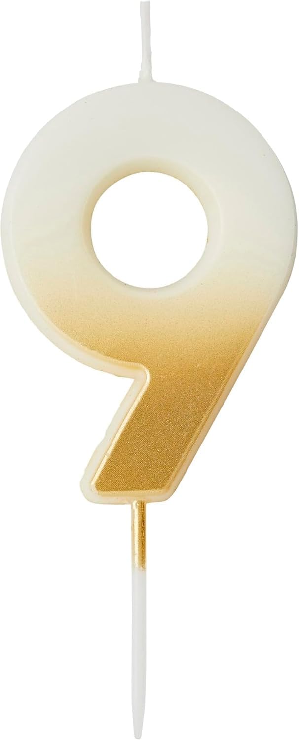Gold Ombre Number 9 Birthday Candle